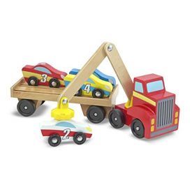 Melissa & Doug - Magnetic Car Loader Wooden Toy Set With 4 Cars and 1 Semi-Trailer Truck