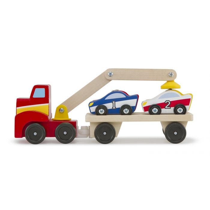 Melissa & Doug - Magnetic Car Loader Wooden Toy Set With 4 Cars and 1 Semi-Trailer Truck