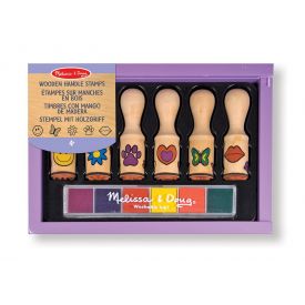 Melissa & Doug - Happy Handles Wooden Stamp Set: 6 Stamps and 6-Color Stamp Pad