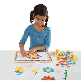 Melissa & Doug - Deluxe Wooden Magnetic Pattern Blocks Set - Educational Toy With 120 Magnets and Carrying Case