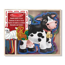 Melissa & Doug - Lace and Trace Activity Set: 5 Wooden Panels and 5 Matching Laces - Farm