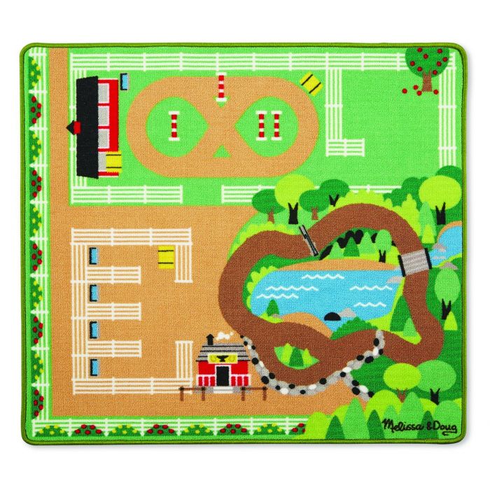 Melissa & Doug Round the Ranch Horse Activity Rug (99 x 92 centimeters) With 4 Play Horses and Folding Fence
