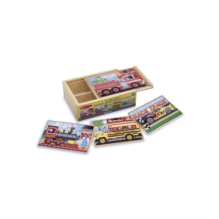 Melissa and Doug Vehicles 4-in-1 Wooden Jigsaw Puzzles in a Storage Box (48 pcs)