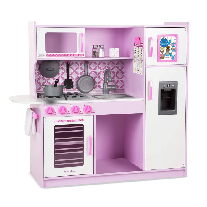 Melissa and Doug Wooden Chef’s Pretend Play Toy Kitchen With “Ice” Cube Dispenser – Cupcake Pink/White