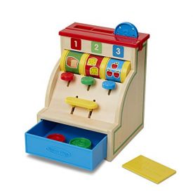 MeliSSa & Doug Spin and Swipe Cash Register Wooden Toy with 3 Play Coins/Pretend Credit Card