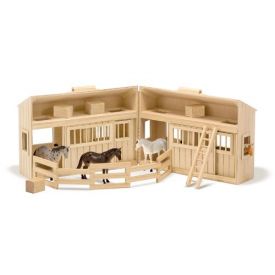 Melissa & Doug Fold and Go Wooden Horse Stable With Handle and 4 Toy Horses 