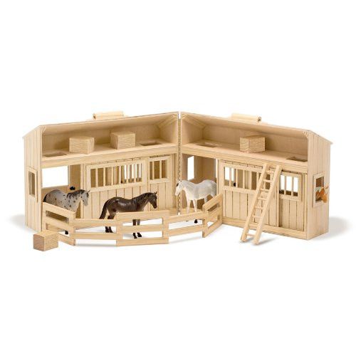 Melissa & Doug Fold and Go Wooden Horse Stable With Handle and Toy Horses