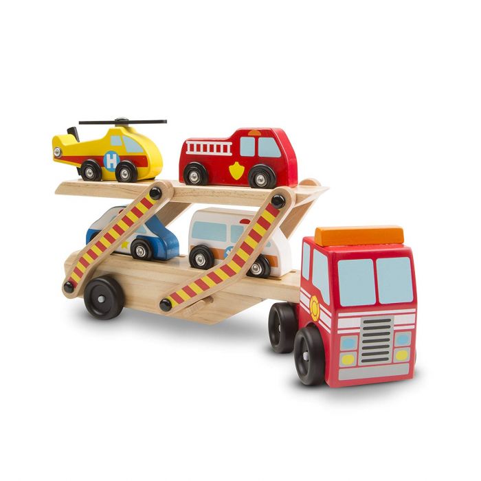 Melissa and Doug Wooden Emergency Carrier 1 Truck and 4 Rescue Vehicles