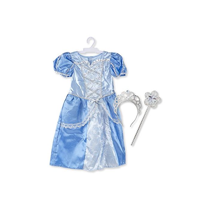Melissa and Doug Royal Princess Role Play Costume Set (3 pcs) - Blue Gown, Tiara, Wand