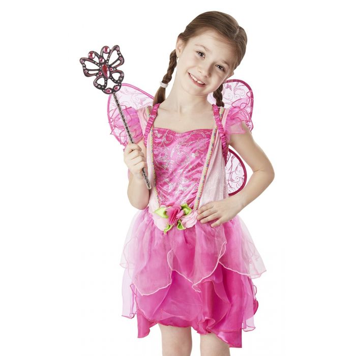 Melissa and Doug Flower Fairy Role Play Costume Set (3 pcs) - Pink Dress, Wings, Wand