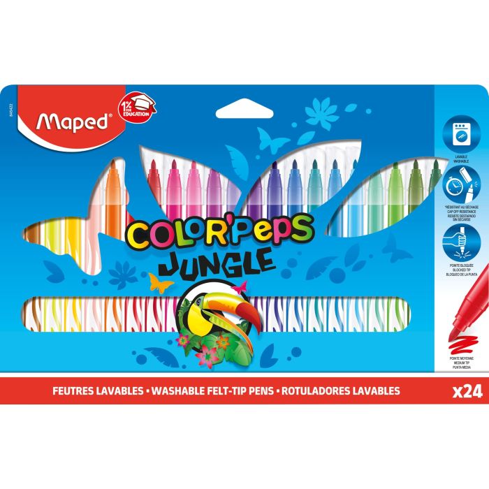 Maped Color'Peps Jungle Fine Tip Washable Markers, Assorted Colors, x24