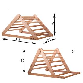 Indoor exercise equipment made of wood – climbing triangle with rungs and climbing surface on both sides